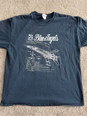Blue Angels F/A-18A Hornet T Shirt Jet Blueprint Graphic Navy Tee XL 23x28.5